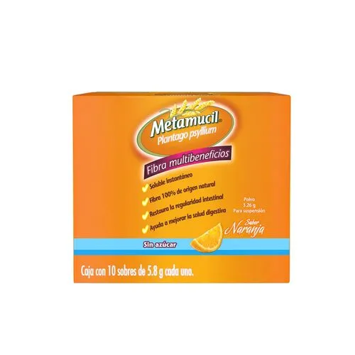 Metamucil sabor naranja caja con 10 sobres