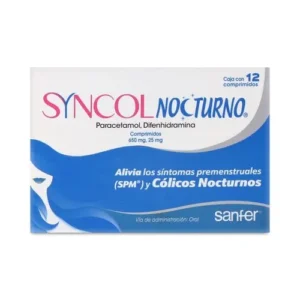 Syncol Nocturno 650/25 mg con 12 tabletas
